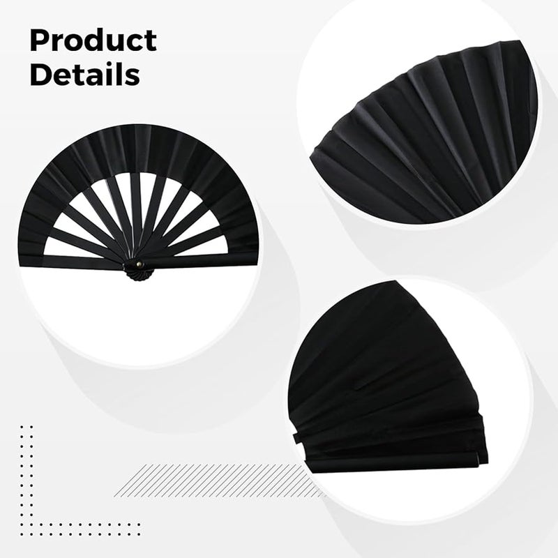Black Tai Chi Folding Dance Fans 25 2 Inch 2 Pack Plastic Rib With Pouch - Image 2